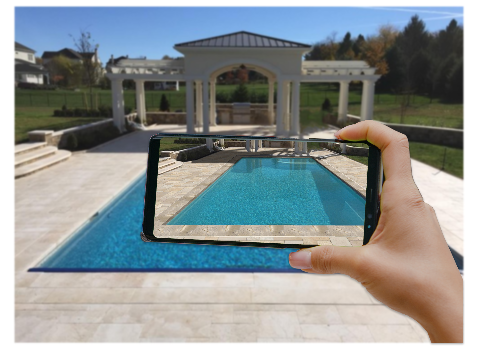 Preview comparison of swimming pool before and after remodeling