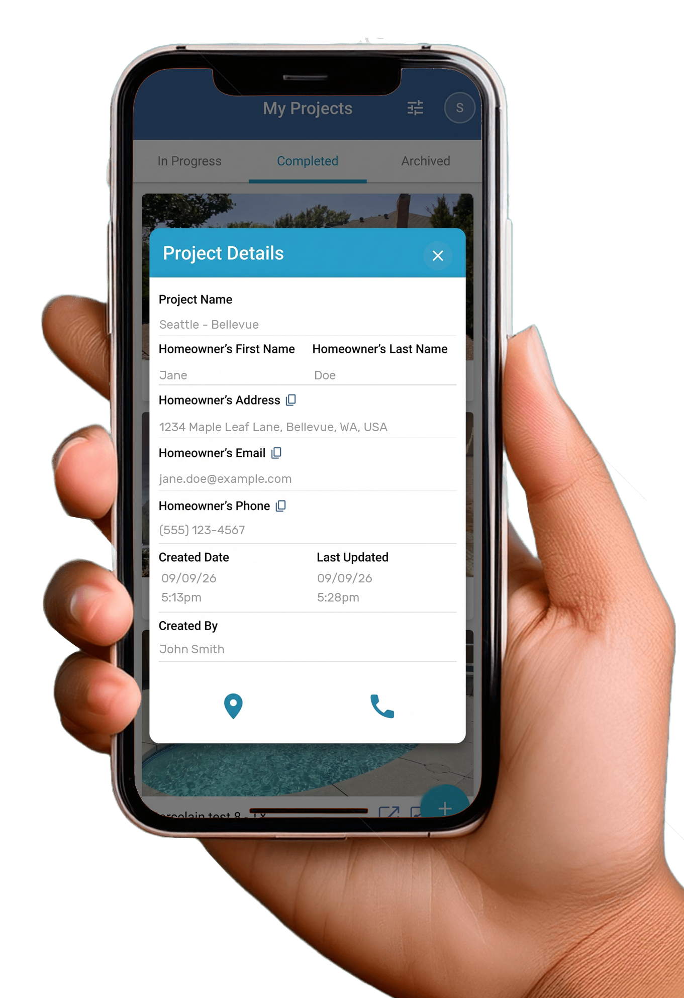 Create project by entering minimal homeowner details